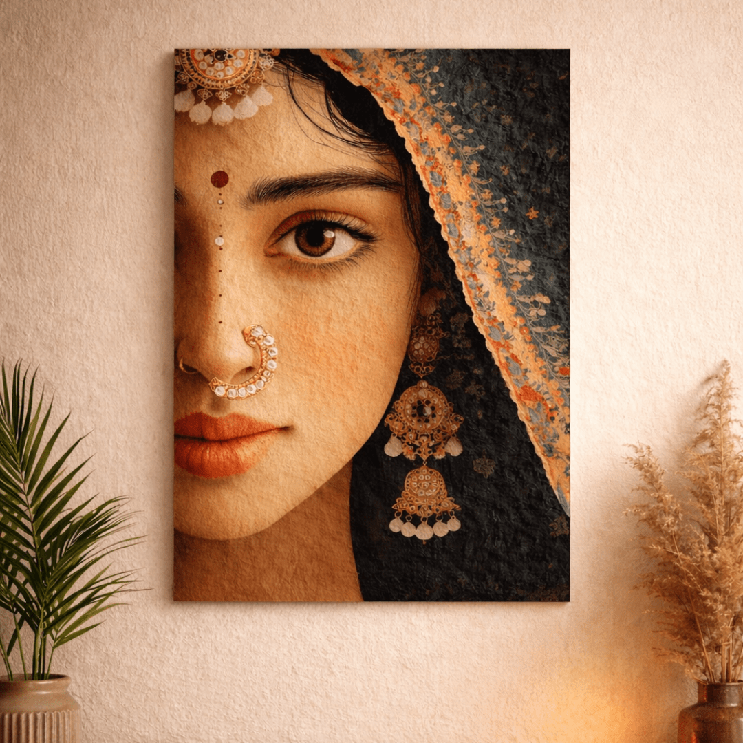 Traditional Indian Woman Portrait Canvas Wall Art - Memories Insite